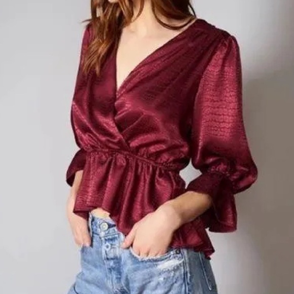 Hutch Reeves satin top size 0X Merlot burgundy maroon peasant Anthropologie - Picture 1 of 10